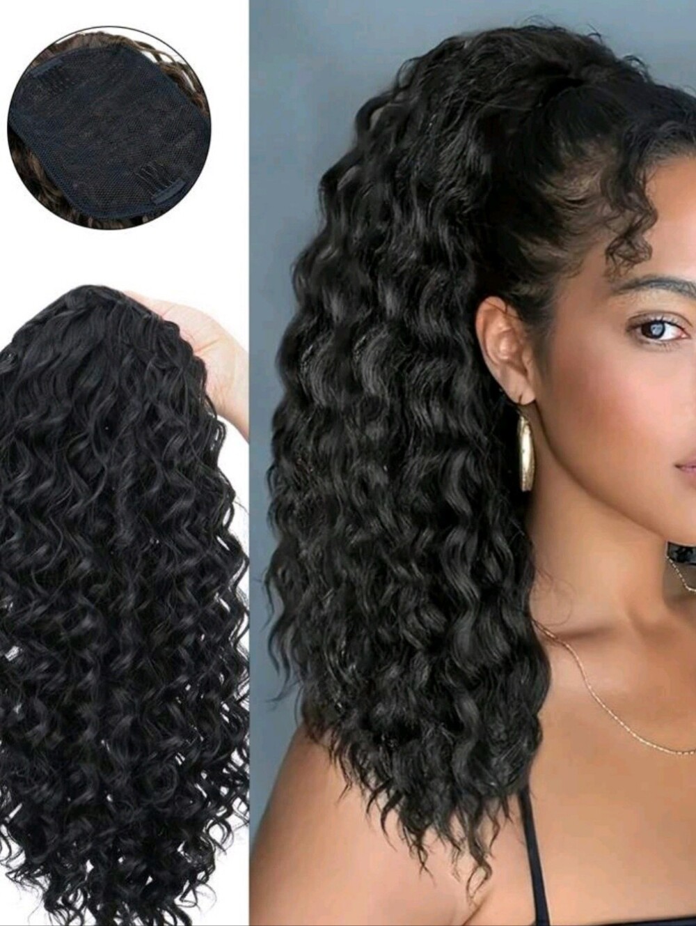 18in. Brown Black Curly High Ponytail Hair Extension
